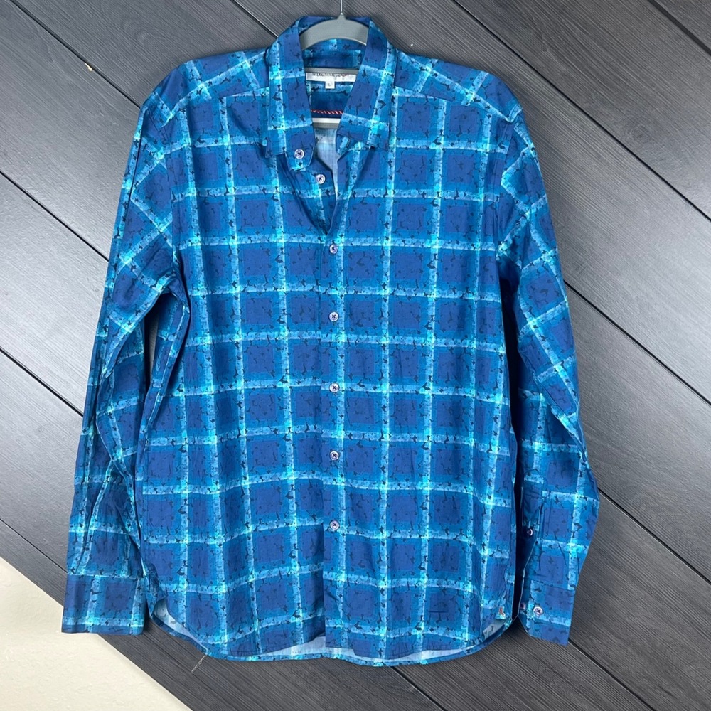 International Laundry Mens Button Up Shirt Plaid Large‎ Blue Cotton Casual